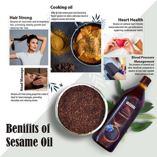 Image of VAIGARAI Wood Cold Pressed Sesame Oil 5 Litre (5L) | Kachi Ghani (Chekku) Gingelly /Till Oil for Cooking | Using Palm Jaggery /Panai Karuppatti on Extraction