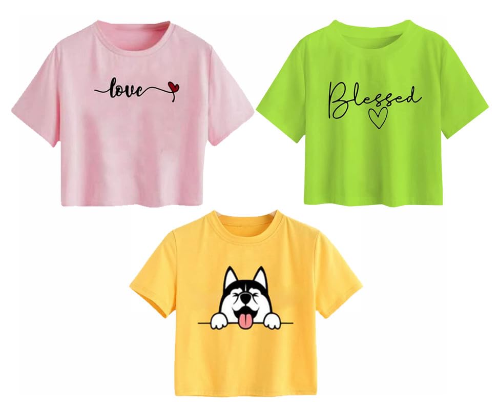 adibaba Girls Half Sleeve Printed Cotton Crop Top Pack of 3 adibaba Girls Half Sleeve Printed Cotton Crop Top Pack of 3