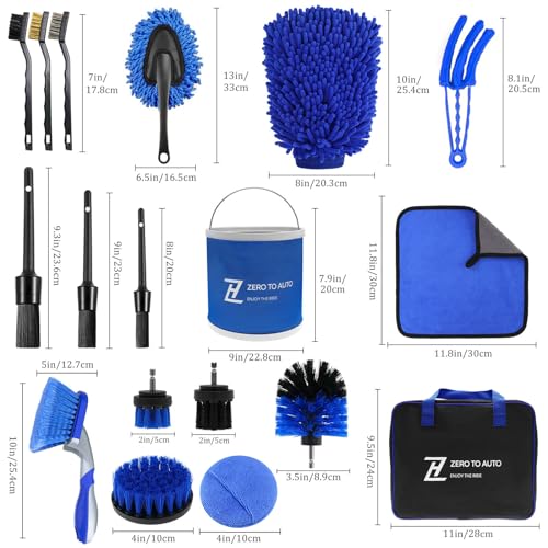 Zero to Auto® Ultimate 22 Pieces Car Cleaning Kit with Collapsible Bucket and Bag for Interior/Exterior Detailing/Washing including Brush Microfibre Towel Mitt For Wheels Leather Dashboard (Blue) - Image 3