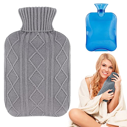 Orlegol 2L Bouillottes, Bouillotte Eau Chaude avec sa Housse, Anti-fuite Sac d'Eau Chaude avec Amovible Lavable Housse Tricotée, Bouillotte pour Soulagement De La Douleur, Procure Chaud Cover