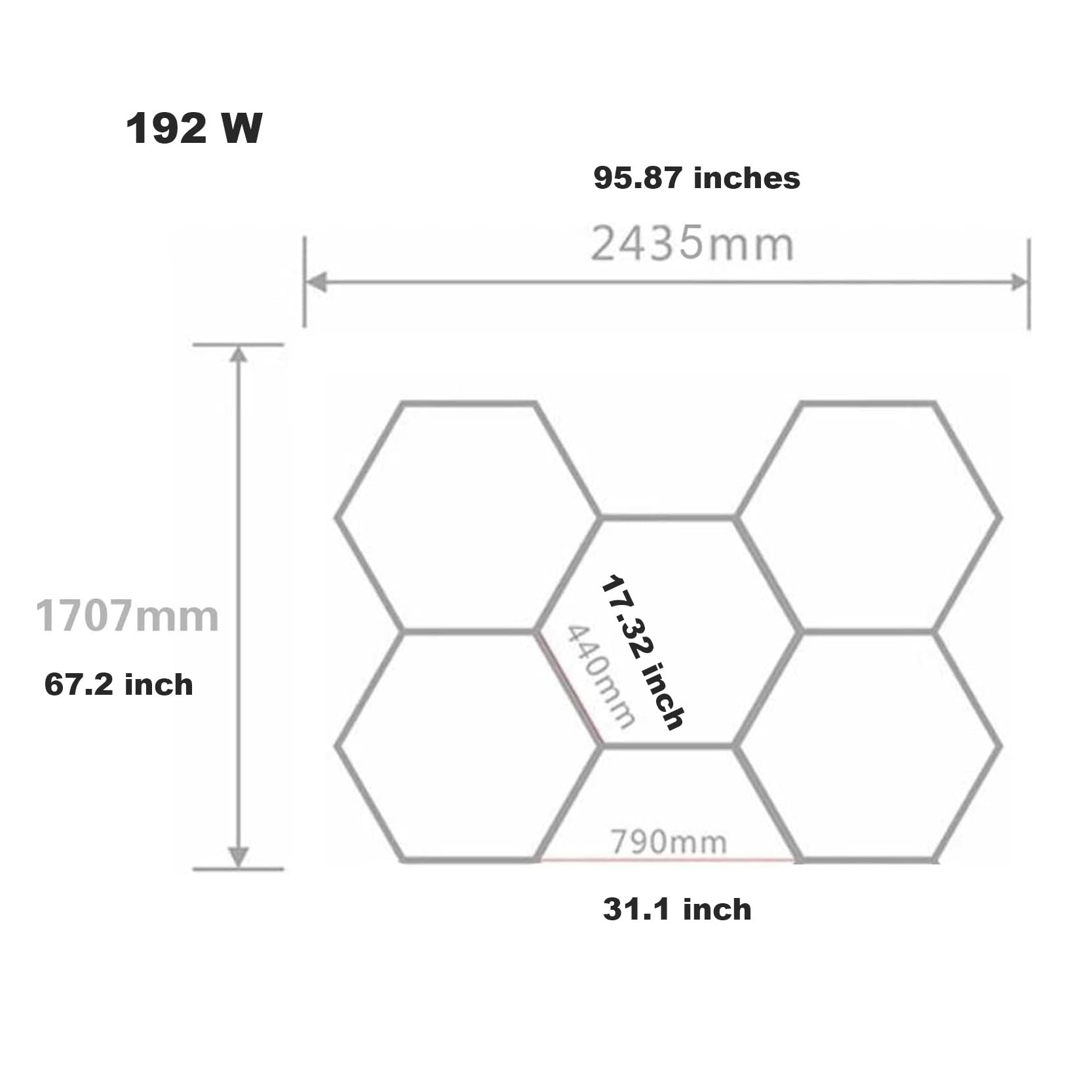 Luci da garage a LED esagonali con 5/14 griglie, plafoniera a nido d'ape a LED fai-da-te 168 W/672 W, 6500 K super luminosa,for montaggio a parete o a soffitto, sistema a griglia(5 HEX 192W)