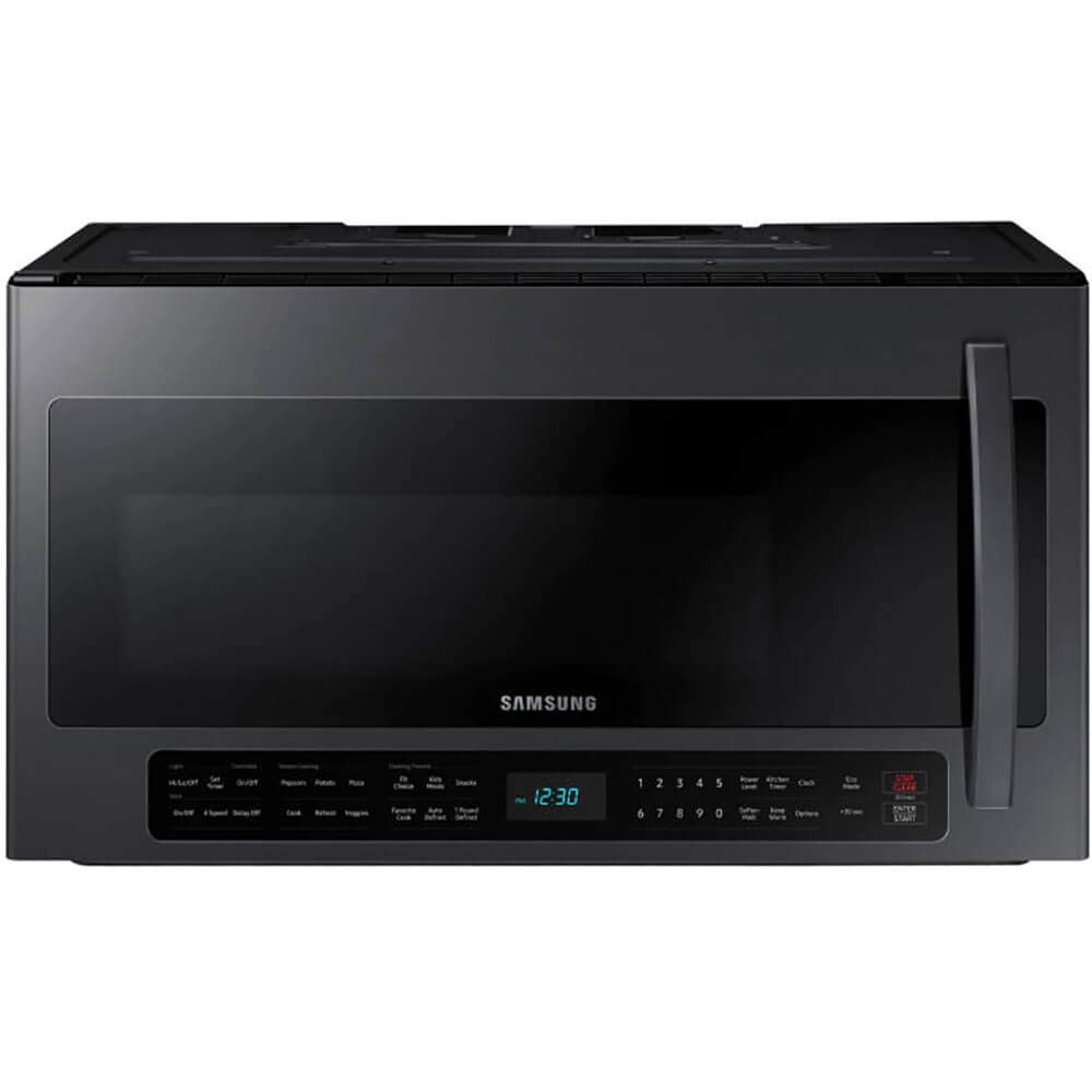 black stainless microwave over the range