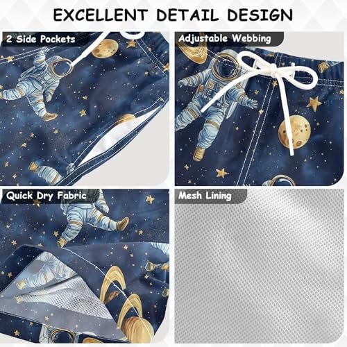 Pigsaly Boys' Swim Board Shorts Stars Planet Space Watercolor Astronauts Boy's Swim Trunks Kids Swimwear 4T3