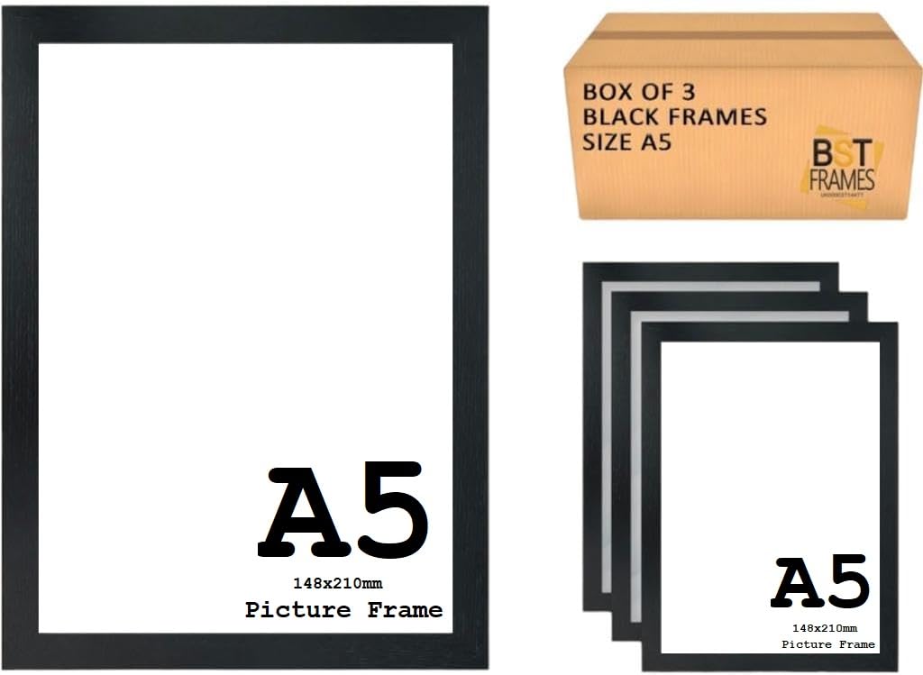 A5 picture frames pack of 3 frames black (Black, A5-210 x 148mm)