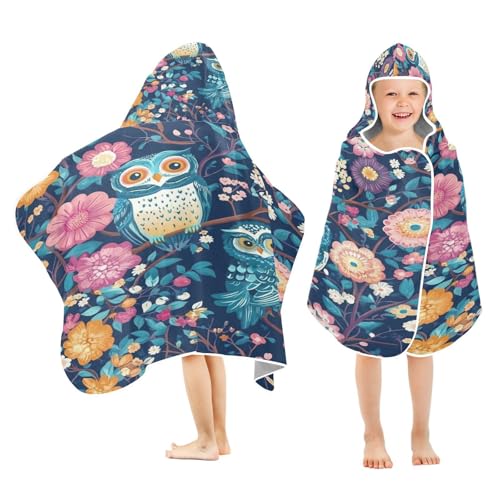 Kigai Owl Flowers Hooded Beach Towel for Kids Soft Absorbent Quick Dry Bath Towel with Hood Lightweight Toddler Shower Pool Bath Wrap for Boys Girls