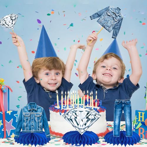 Image of 12Pcs Denim and Diamonds Party Honeycomb Centerpieces Denim and Diamonds Birthday Party Supplies Denim Themed Table Centerpieces Jeans Table Decorations for Bachelor Bridal Shower Party Decor