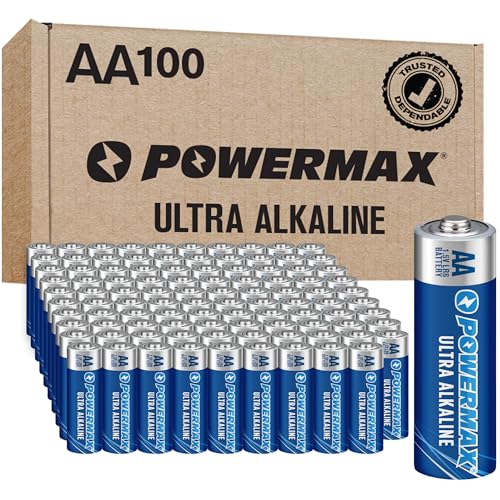 Powermax 100-Count Double AA Batteries, Ultra Long Lasting Alkaline Battery for Home and Office,...