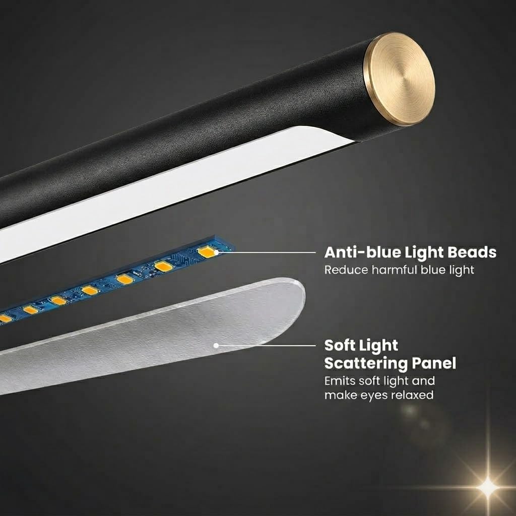 Infitronic IN78LEDKLGB1 Design-LED-Leuchte (Alu Schwarz/Bronze). Dimmbar, CRI>90, 3000-6500K. Mit 10W Wireless Charging & USB. Perfekt als Klavier- oder Bürolampe