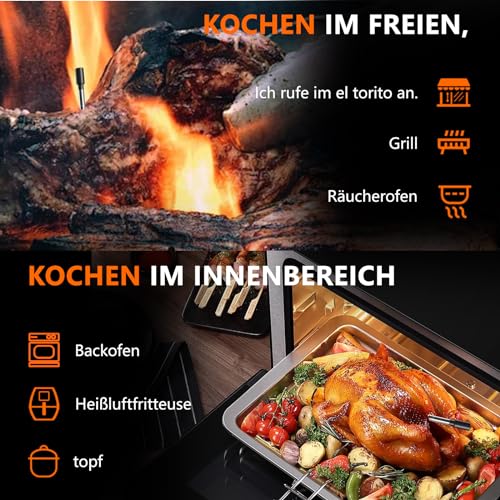 Drahtloses Fleischthermometer mit 150 m Reichweite,IP67 Meat Thermometer Smart Meat Thermometer Grillthermometer und Wiederaufladbares Digital Küchenthermometer für Braten Küche... – Bild 3