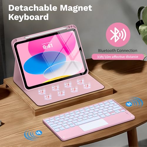 MoKo Touchpad Hülle mit Tastatur für iPad (A16) 11/10 Generation, Rosa – Ansicht 4