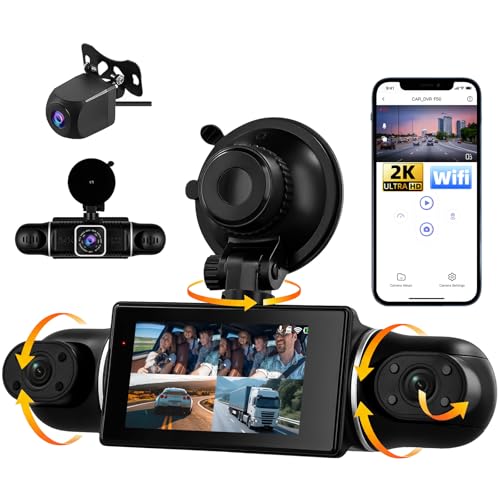 SIXWIN 2K Dash CAM 360° para Coche, 4 Cámaras Full HD 1080P, Pantalla IPS 3