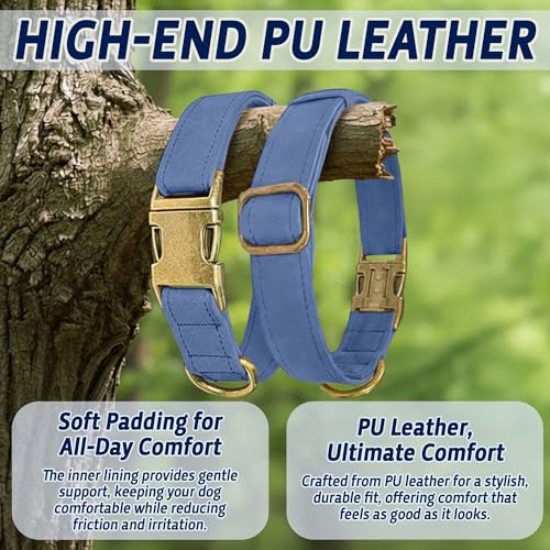 PU Leather Dog Collar – Durable Faux Leather Dog Collar for Small Medium Large Dogs, Adjustable Pet Collar with Metal Buckle (Blue, L) - Image 3