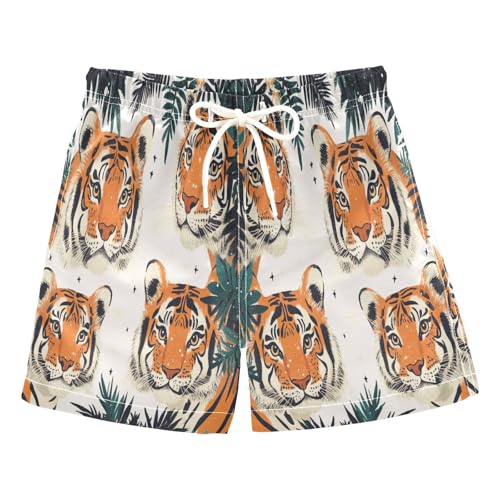 Jucciaco Boys Beach Board Shorts Tiger Cat Animal Cute Quick Dry Swim Trunk Swimwear for Kids Multicolor