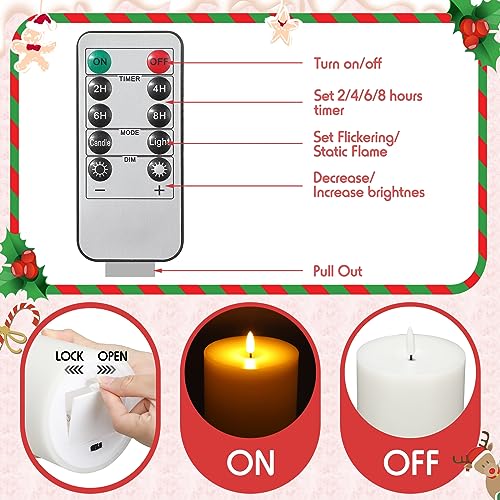 Image of Retisee 3 Pcs White 6 /8 /12 Icnhes Flameless LED Candles with Remote and 2 /4 /8h Timer Battery Operated Wax Flickering Candles for Wedding, Christmas, Church, Chapel, Memorial and Meditation Decor