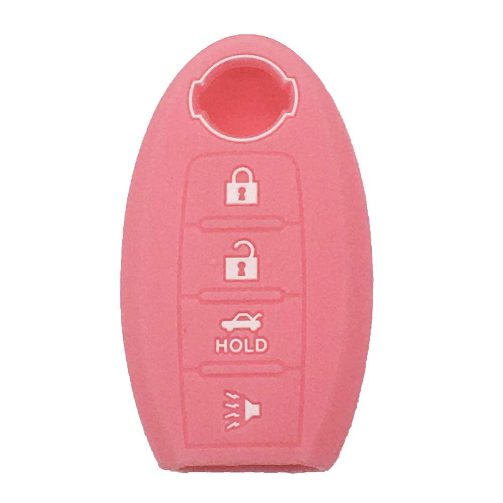 LemSa 2Pcs Silicone Keyless Entry Remote Car Smart Key Fob for Nissan Altima Maxima Murano Armada Gt-r Sentra Altima Rogue Pathfinder, Red/Pink