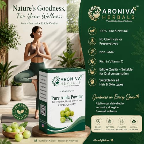 Image of Aroniva Herbals Pure Organic Amla Powder for Hair Growth, Glowing Skin & Immunity | Indian Gooseberry (Emblica Officinalis)