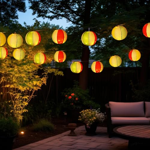 Image of Tujoe 16 Pcs Beach Ball Lantern String Lights 19.7 ft 40 LED Beach Ball Hanging Paper Lanterns with Lights Battery Operated Summer Party Decorations for Pool Yard