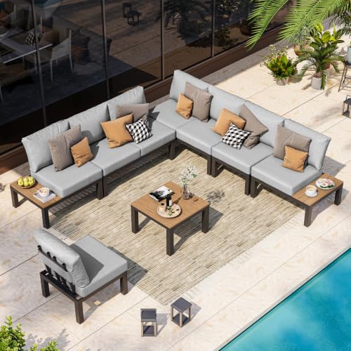 Aluminum Modular Outdoor Patio Furniture Set, L-Shaped Lounge Sectional
