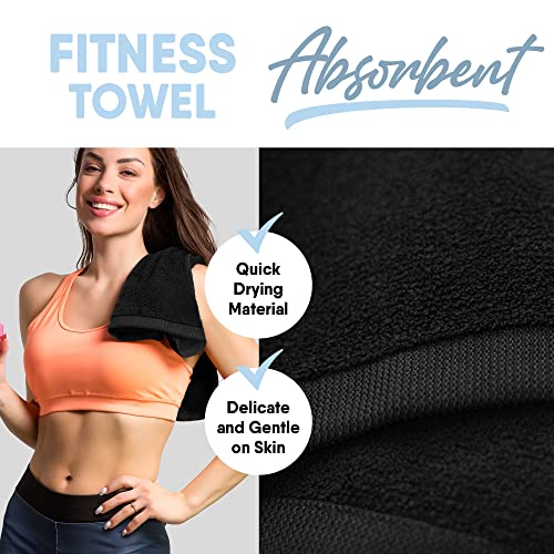 Microdry Luxury Fitness Workout Towel, Microfiber Cooling Towels For Face And Neck, Quick Drying, Ultra Absorbent Gym Towel, Exercise At Home Or Gym, 16X28, Black #TOP1