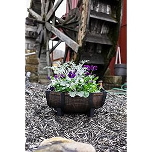 The HC Companies 16 Inch Whiskey Barrel Bowl Planter - Weather Resistant Resin Plant Pot for Indoor Outdoor Use in Golden Oak Color (Faux Wood) The HC Companies 16 Inch Whiskey Barrel Bowl Planter Weather Resistant Resin Plant Pot for Indoor Outdoor Use in Golden Oak Color Faux Wood