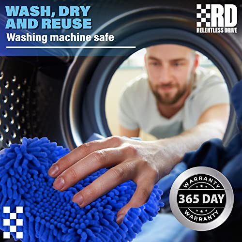 Relentless Drive Premium Car Wash Mitt (2-Pack, Extra Large) - Car Wash Sponge - Chenille Microfiber Car Wash Mitt Scratch Free - Ultra Absorbent Microfiber Mitt For Cars, Trucks, Suvs, Boats & Motorcycles #TOP3
