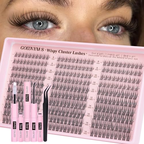 Goddvenus Lash Clusters Kit 9-14mm Wispy Eyelash Clusters Lashes Natural DIY Lash Extension Kit...