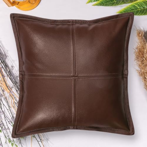 Barrio Rico Leather Pillow Cover 18x18 Brown – Decorative Throw