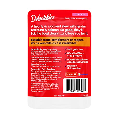 Hartz Delectables Stew Tuna & Salmon Lickable Wet Cat Treats, 12 Count #TOP3