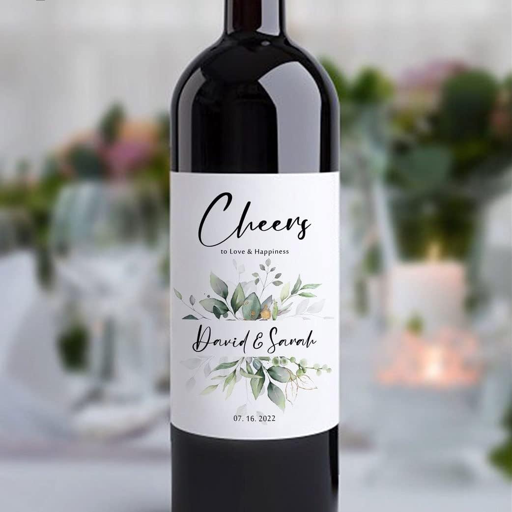 Custom Wedding Wine Labels Stickers,Personalized Engagement Birthday Party Graduation Bride Shower Wine Bottle Labels Stickers (60 Pcs,9 x 12.7cm)