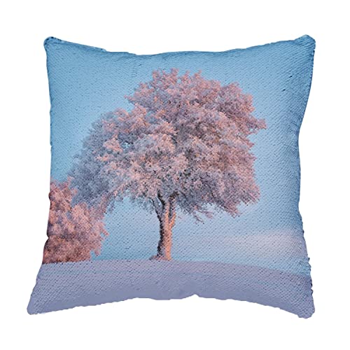 Coussin sequin bleu motif arbre enneigé cadeau de Noël idéal - 4