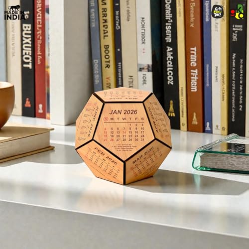 Image of GKD Wooden Pentagon Perpetual Calendar 2026 for Office Desk | 6 Inch Wooden Desk Calendar | Office Table Decor, Executive Desk Accessory, Corporate Gift