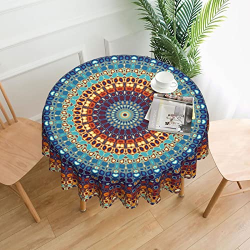 Boho Mandala Ethnic Round Tablecloth 60 Inch, Tablecloths Stain Resistant Waterproof Spill Proof Polyester Table Cloth Cover For Decoration Holiday Parties Kitchen Dining Picnic Indoor Outdoor #TOP1