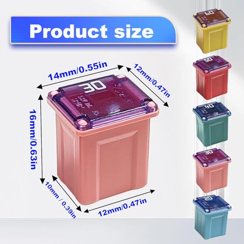 Kit de 10 fusibles JCASE de perfil bajo, para camionetas, autos y SUV (20 A, 30 A, 40 A, 50 A, 60 A) miniatura 3