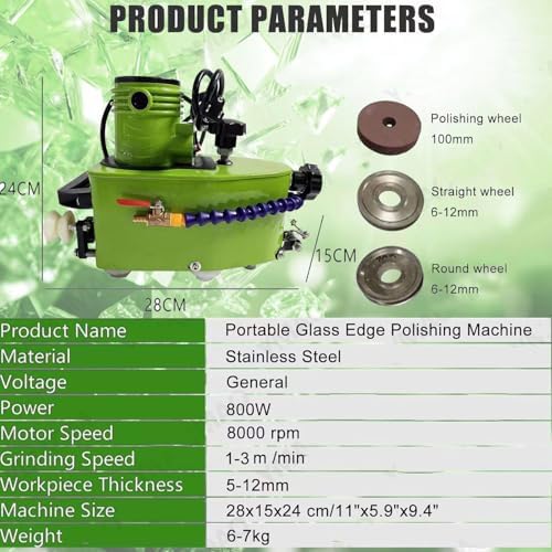 Portable Small Glass Edger, Electric Glass Edging Machine with 8 Diamond Wheels & 2 Polishing Wheels, for Straight Round Bevel Edge Grinding and Polishing (Green)