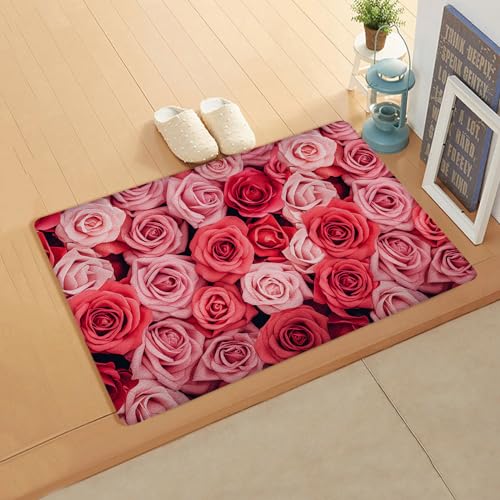 Valentine's Rose Kitchen Bath Door Mat Cushioned Runner Rug,Washable Welcome Floor Sink Antifatigue Mat,Waterproof & Non-Slip Comfort Standing Doormat,Romantic Sweetest Flower Seasonal Holiday 18
