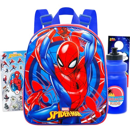 Image of Marvel Spiderman Mini Backpack for Boys Kids Toddlers - 12" Iconic Woven Small Backpack Bundle w Stickers and More | Preschool Daycare Kindergarten
