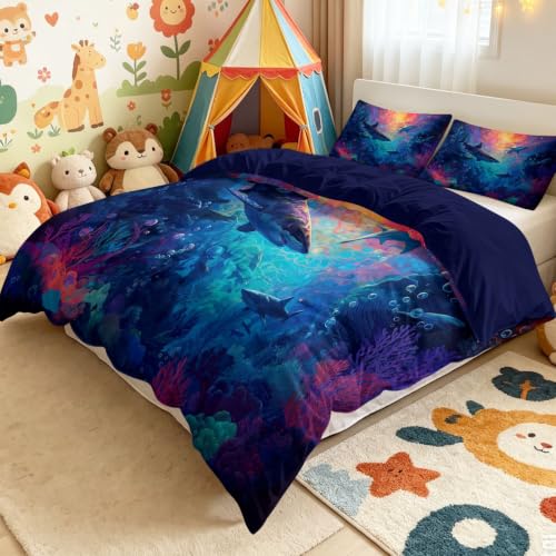 Housse de couette requin anti-plis en microfibre douce pour lit double king size - 4