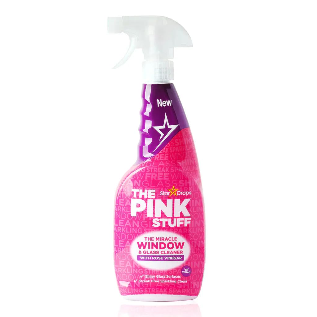 The Pink Stuff Limpiador de cristales en espray de vinagre de rosa/elimina la grasa y la suciedad de ventanas, espejos y otras superficies de cristal, 750 ml + llavero Beni Culinari gratuito