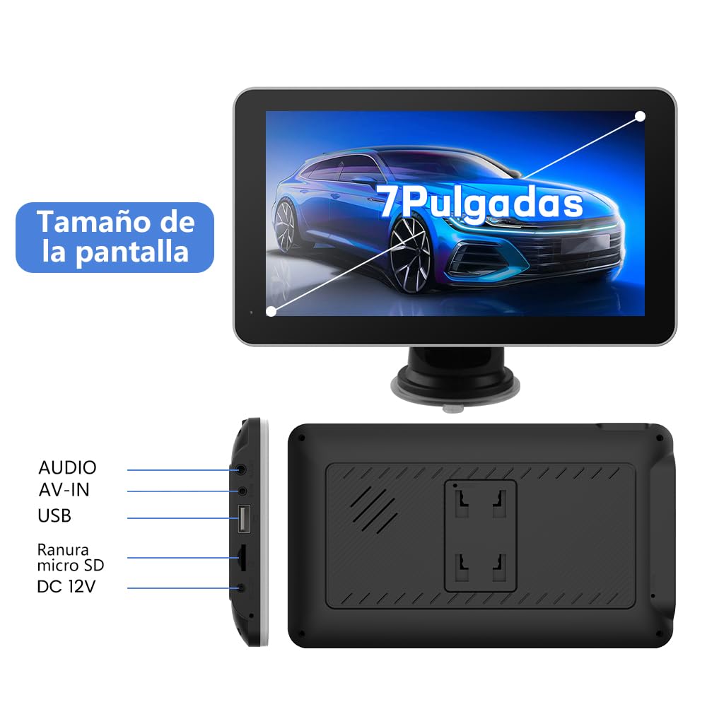 AWESAFE Pantalla 7” de CarPlay/Android Auto/Mirror Link Inalámbrico, Radio Portátil para Coche, Admite Bluetooth/Siri/USB/TF/AUX