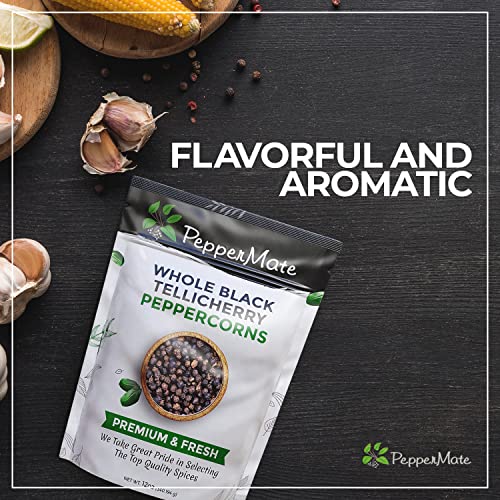 Gourmet Tellicherry Peppercorns, 12 Ounce Resealable Bag Of Finest Whole Peppercorns, Spicy Black Peppercorns For Grinder Refill By Peppermate (12 Ounce) #TOP4