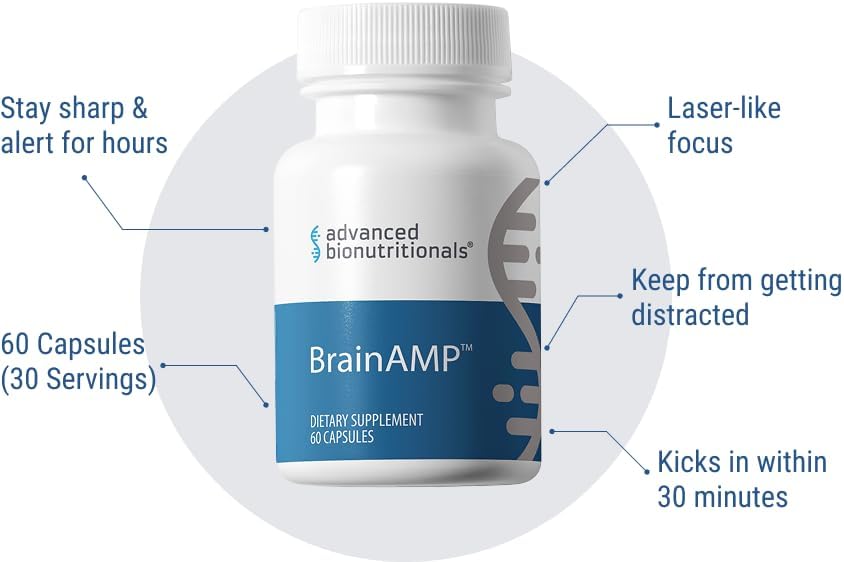 BrainAMP™ Nootropic Energy for Focus, Memory & Clarity | Clean Alertness with Paraxanthine (No Jitters) | Supports Productivity with Alpha-GPC, Tyrosine, CognatIQ, Lutein & Salidroside | 60 Caps - Image 4