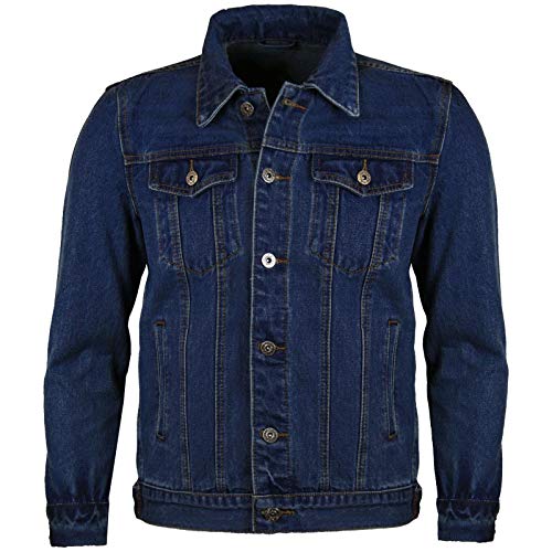 Image of Mens Denim Jacket, Vintage Premium Winter Warm Regular Fit Western Classic Style Jackets Vintage Trucker Coat Workwear Stonewash Jean Premium Outfit UK S To XXL, Denim-M