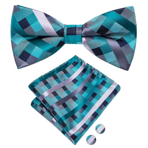 Image of Dubulle Mens Paisley Striped Bowtie Set Pre-tied Bowtie for Men and Pocket Square Set Wedding Business
