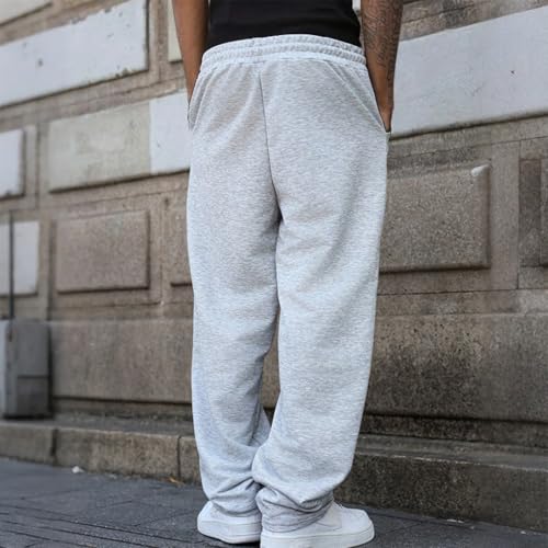 Baggy Sweatpants Men Men's Drawstring Waist Straight Wide Leg Pants Workout Athletic with Pocket3