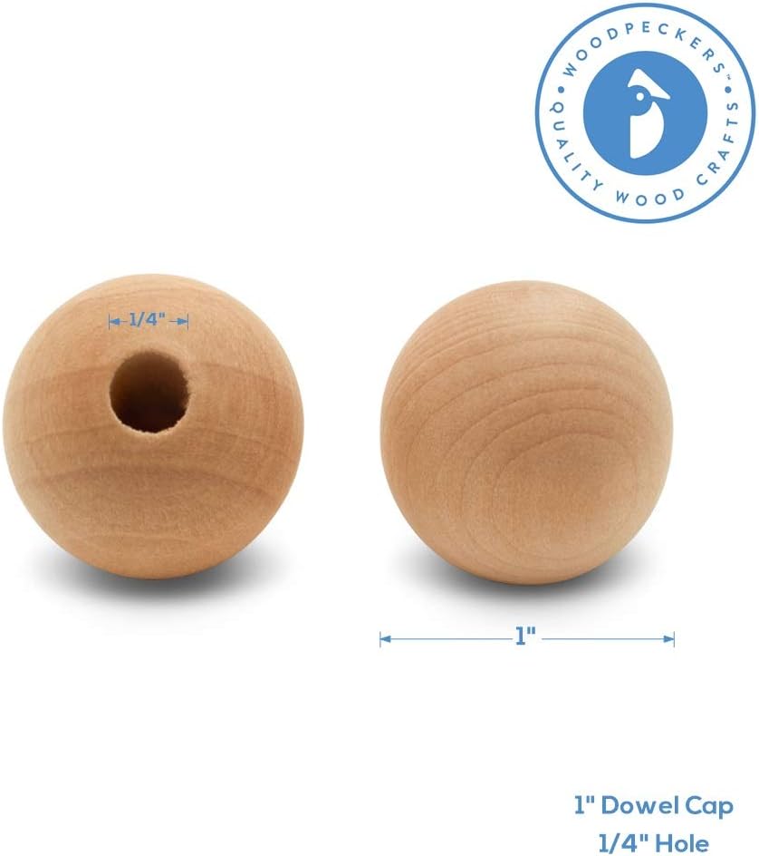 Wood Dowel Caps 1 inch Diameter with 1/4 inch Hole, Pack of 12 Unfinished Dowel Rod Caps for 1/4 inch Dowel Rods, for Crafts and DIYers, by Woodpeckers - Image 2