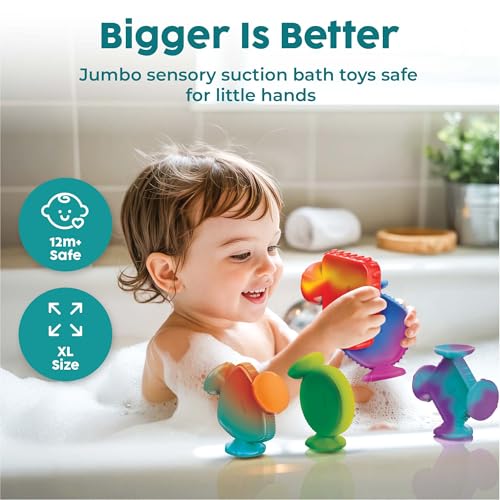 Image of BUNMO Big Shapes Color-Changing Textured Suction Bath Toys for Toddlers 1-3 (10 Pack), Extra Large Silicone Bathtub Toys, BPA-Free Suction Cup Toys, Bath Toys for Kids Ages 1+, Sensory Bath Toys