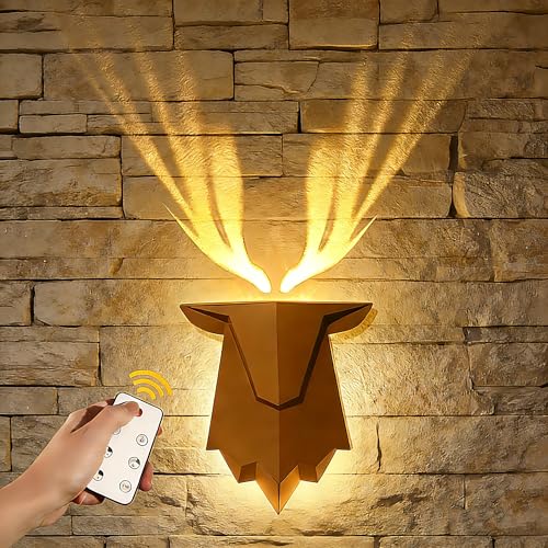 Tarinks Deer Night Light with Remote Control Rechargeable Antler Lamp Dimmable Deer Wall Light Deer Sconce Gifts for Women Men Dad Husband Uncle Brother Friend Hallway Stairway Home Decor