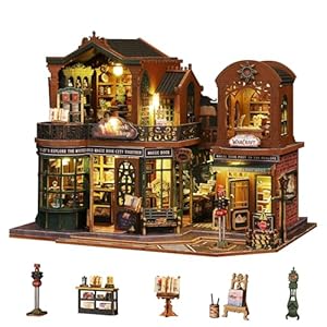 Flever Dollhouse DIY Book Nook Miniature Kit, Bookshelf Insert Decor, 3D Wooden Puzzle Booknook Miniature Kit, Creative Assembled Bookends (Twilight Bookmall)