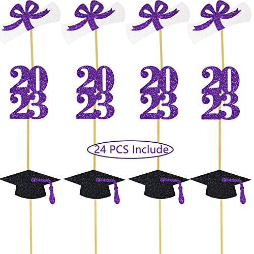 Graduation Cupcake Toppers Grad Party Decoration Food Picks Congrats Glitter Diploma Cap School Colors Supplies 24 Pcs Purple #TOP5
