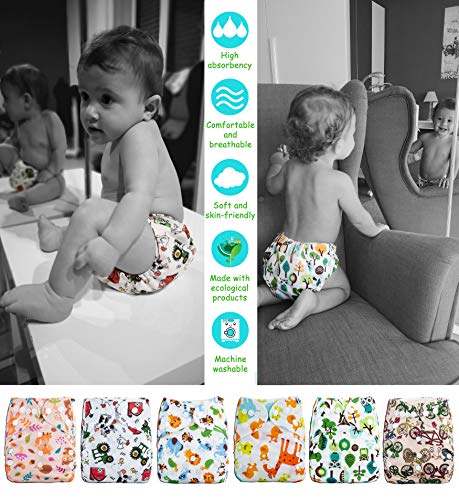 Kolo – Set di Pannolini lavabili riutilizzabili per bambini e neonati: 6 Pannolini regolabili + 6 inserti assorbenti di bambù + 1 borsa Wetbag porta pannolini. Unisex Taglia regolabile 100% Ecologici